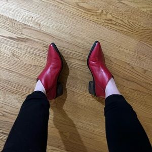 Lucky Brand women Pointed Toe Ankle Boots Red Genuine Leather